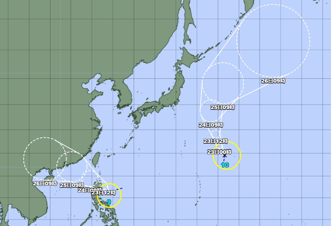 台風9号（マーゴン）,10号（トカゲ）W発生予想進路は　気象庁8月22日発表