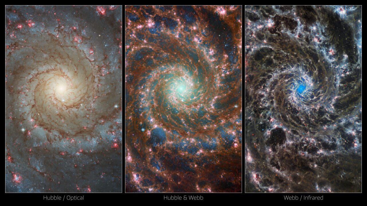ハッブル宇宙望遠鏡＆ウェッブ宇宙望遠鏡が撮影した渦巻銀河「M74」