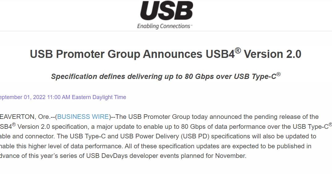 「USB4 Version 2.0」はUSB4の倍速　既存のType-Cケーブルで