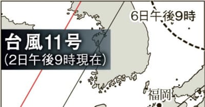 台風11号　九州南部に6日最接近か　勢力保ち北上