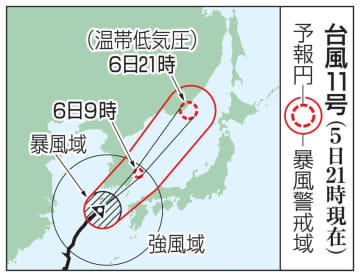 台風11号、九州北部に接近　暴風警戒、線状降水帯も