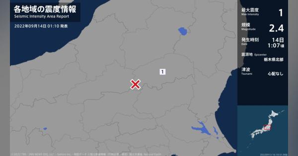 栃木県で最大震度1の地震