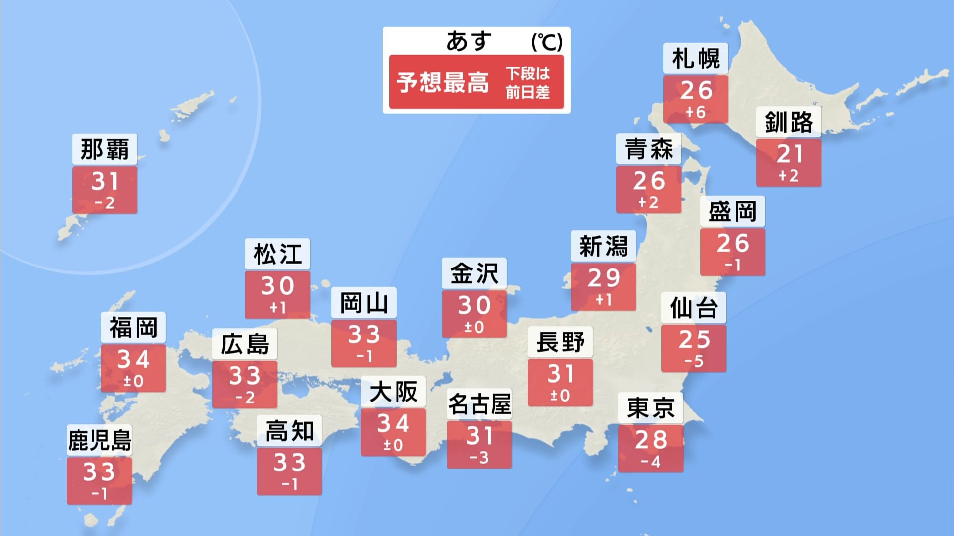 明日の天気・気温・降水確率・週間天気【9月14日 夕方 天気予報】