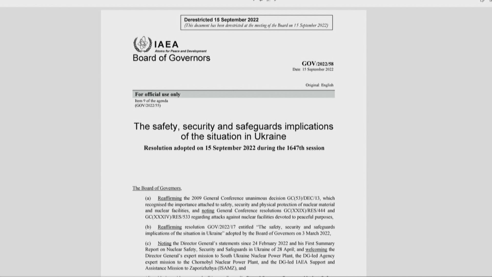 IAEA理事会　ザポリージャ原発からロシア軍の撤退求める決議採択　中ロは反対