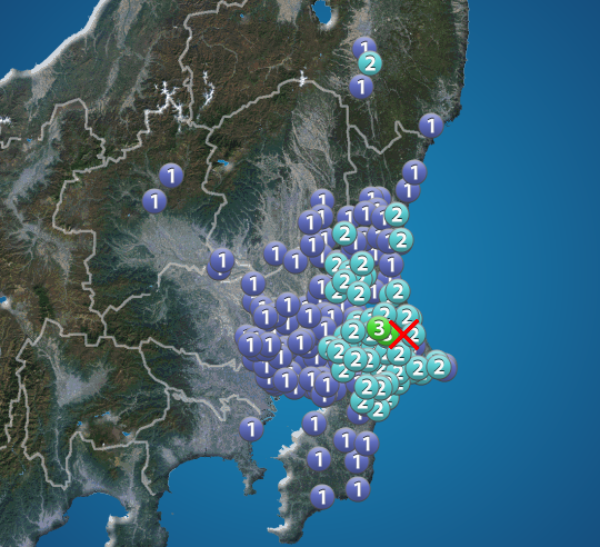 千葉県北東部で地震　茨城県と千葉県で震度3　津波の心配なし