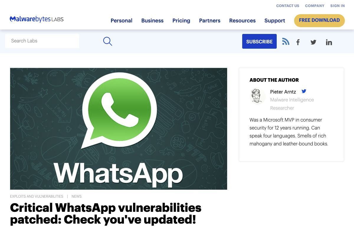 WhatsAppに2件の脆弱性、確認と更新を