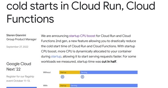 「Google Cloud Functions」や「Cloud Run」のコールドスタートを高速化する「startup CPU boost」登場