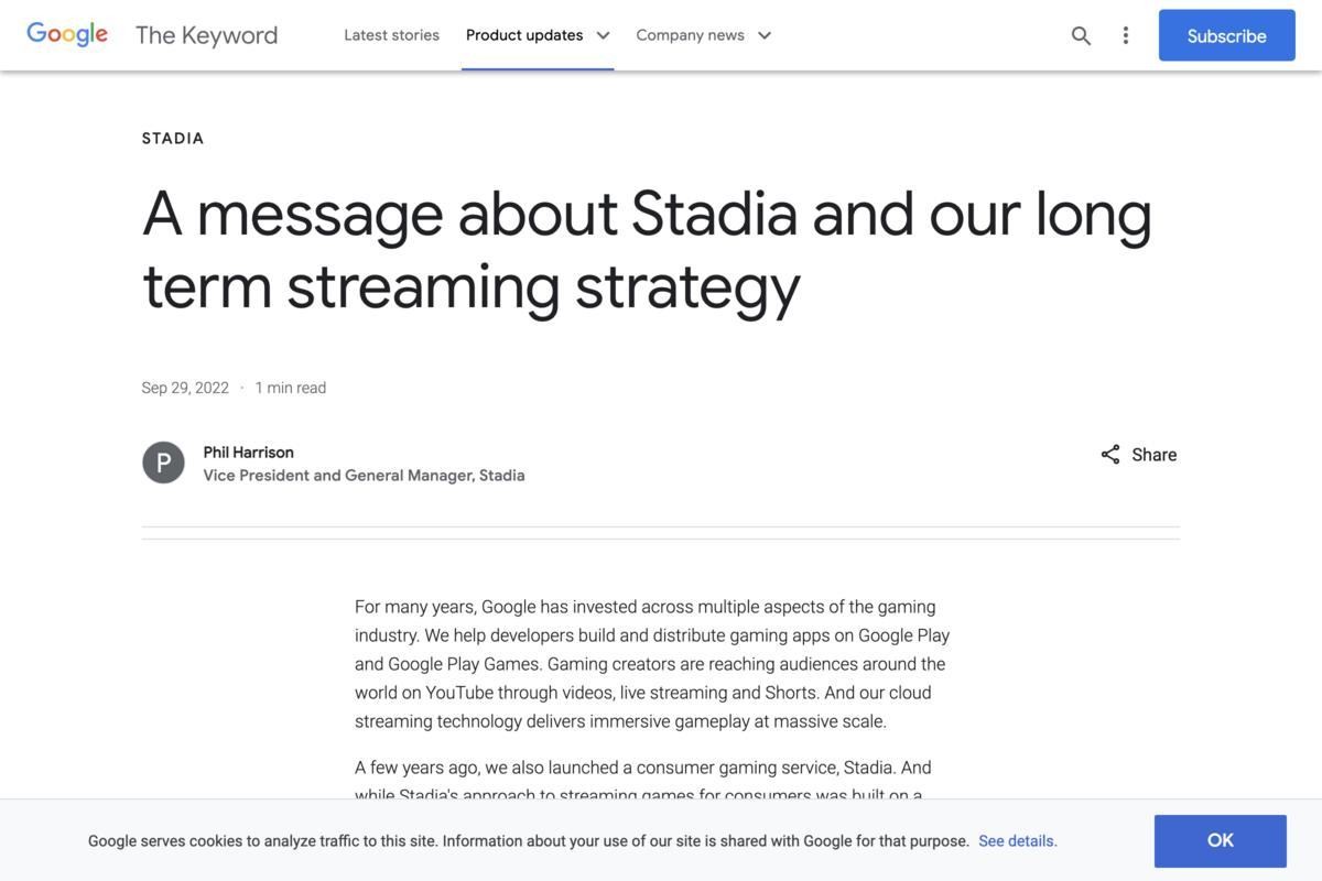 Google、ゲームストリーミングサービス「Stadia」を2023年1月18日で終了