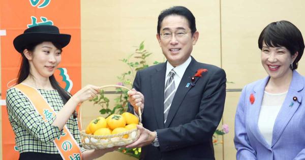 「柿食えば　観光復活　奈良の町」　首相、奈良産の柿で一句