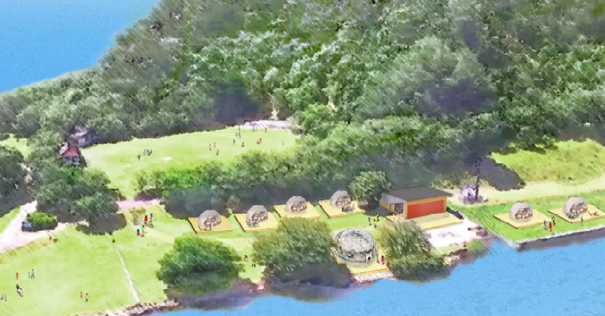 “池に浮かぶ”無人島にグランピング施設がオープン、特徴は？
