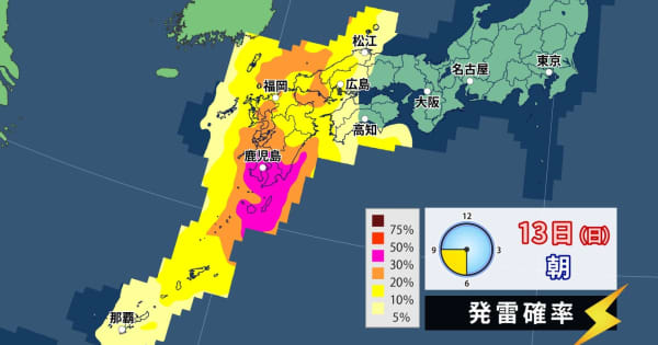 南西諸島や西～東日本　13日(日)にかけて落雷・竜巻・ひょう・激しい雨などに注意