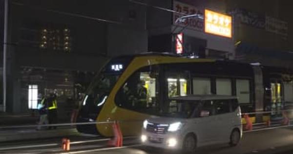 「ＬＲＴ」が初めて軌道と道路の併用区間を試運転　ＪＲ宇都宮駅東口に到着