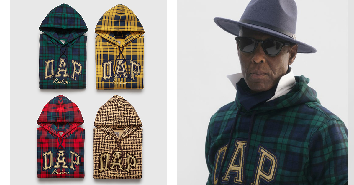 「ギャップ」と伝説のデザイナー、ダッパー・ダンのコラボフーディーが発売 “DAP”ロゴを配した4種類