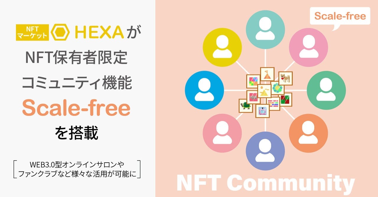 NFTマーケット「HEXA」、NFT保有者限定コミュニティ機能「Scale-free」を公開