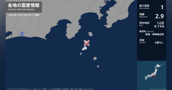 東京都で最大震度1の地震　東京都・東京利島村、新島村