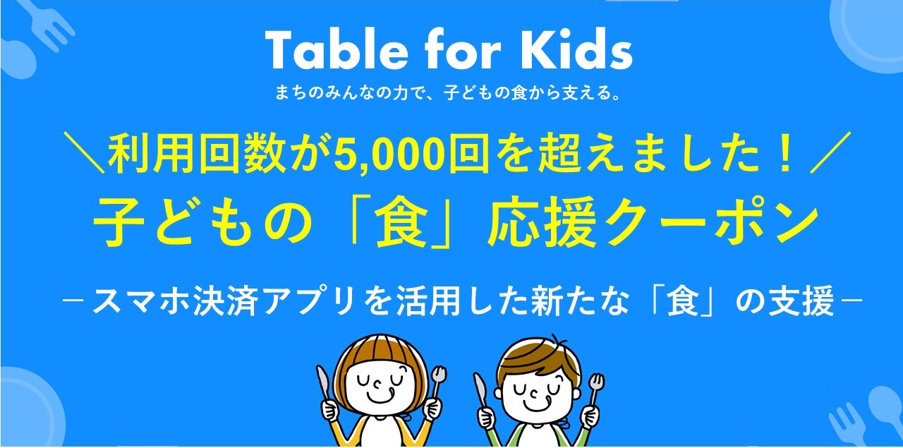 スマホ決済アプリを活用した食の支援「Table for Kids」の応援クーポン利用が5,000回突破