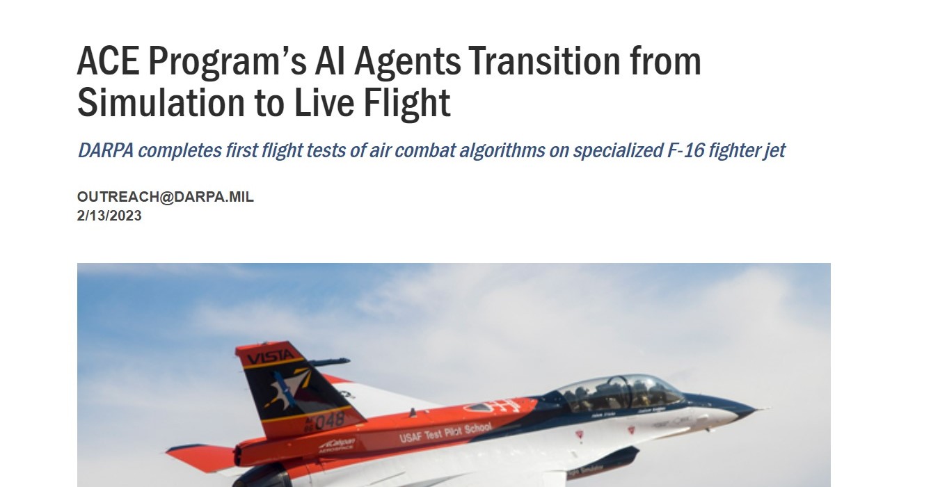 DARPA、AI搭載戦闘機でのドッグファイトテストに成功