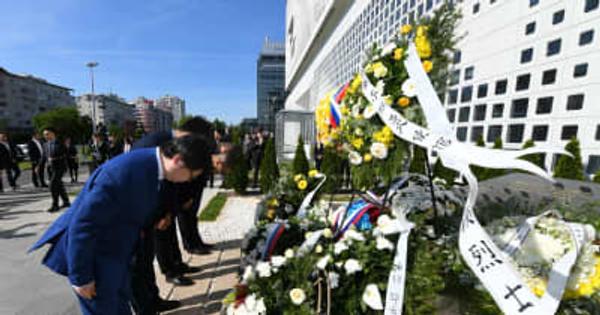在ユーゴ中国大使館跡で追悼行事　セルビア・中国の関係者が出席