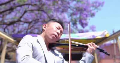 ジャカランダ満開の昆明を彩るバイオリンの音色　中国雲南省