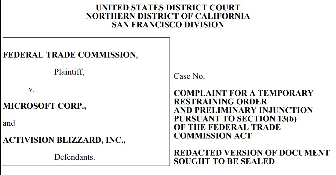 MicrosoftのActivision Blizzard買収、FTCが連邦地裁に仮差止命令申請