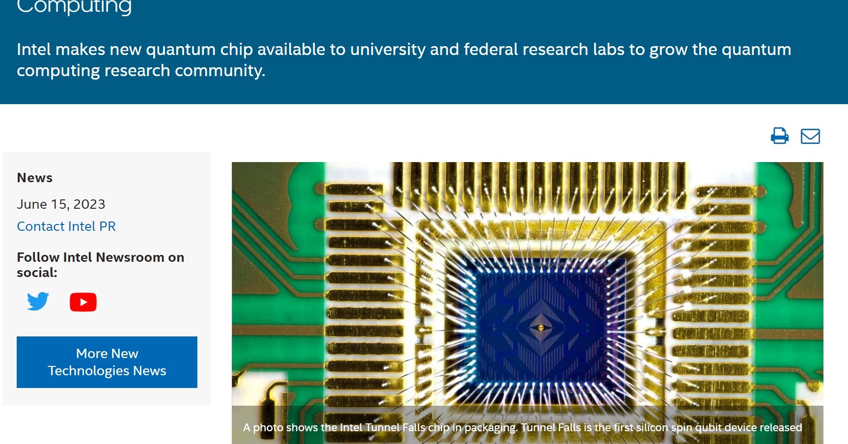 Intel、量子チップ「Tunnel Falls」発表　大学などに提供へ