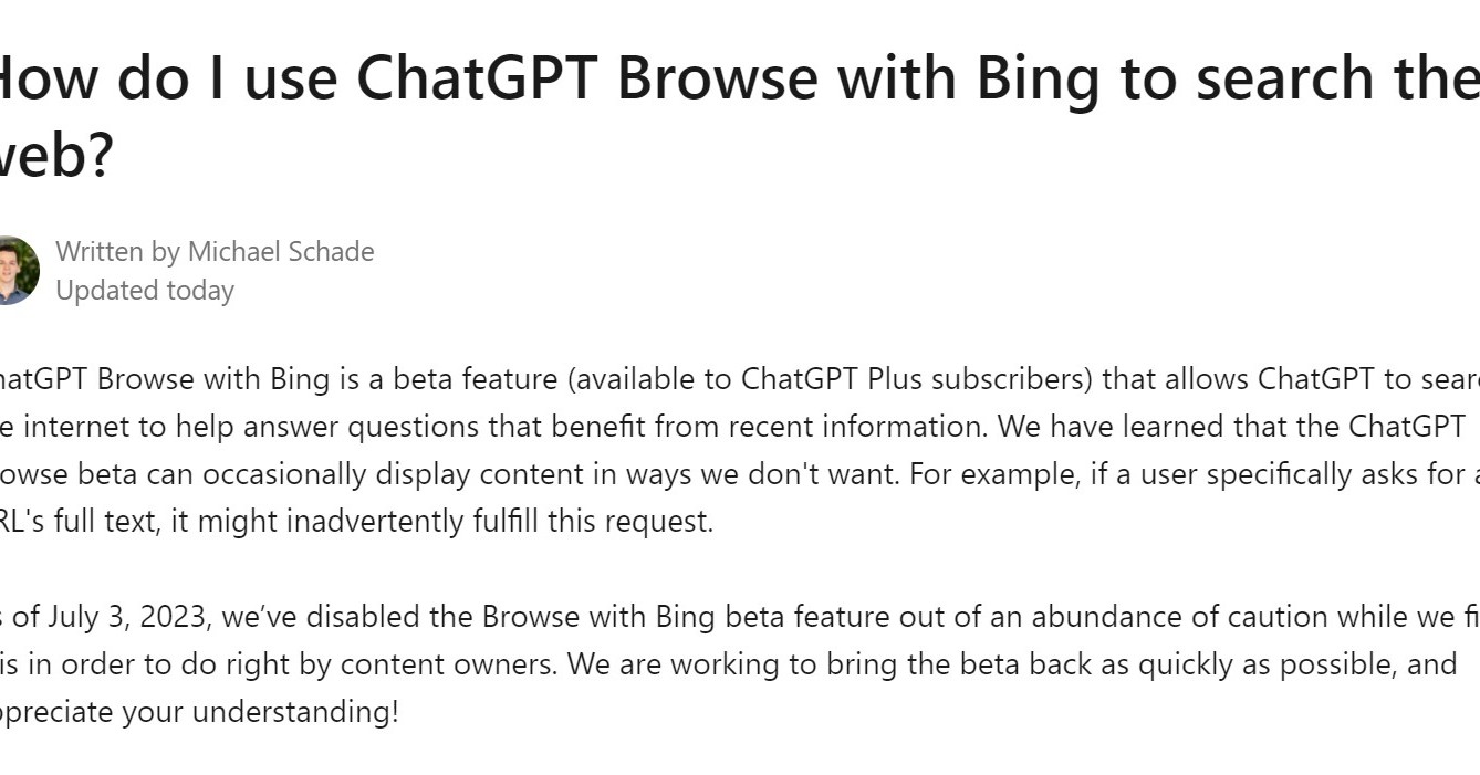 ChatGPT PlusのWebブラウジングが一時停止に　有料記事を読めてしまうとの報告を受け