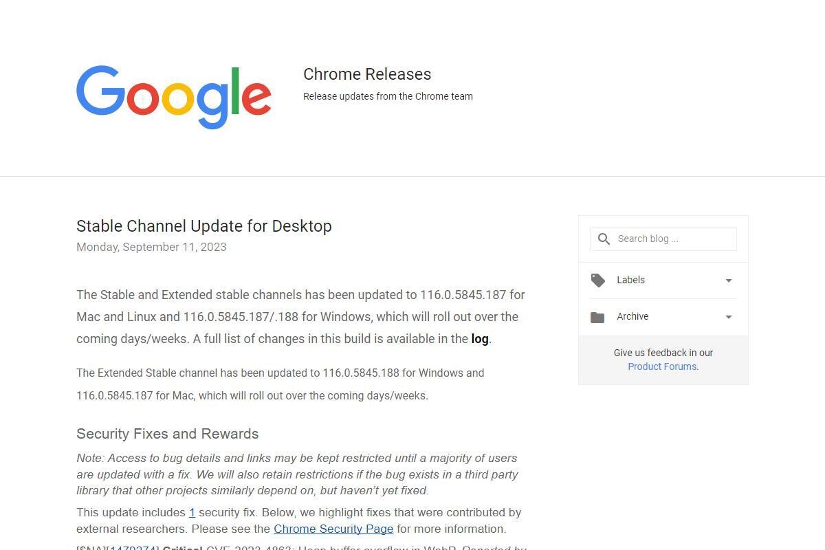 Google Chrome、緊急セキュリティアップデート公開