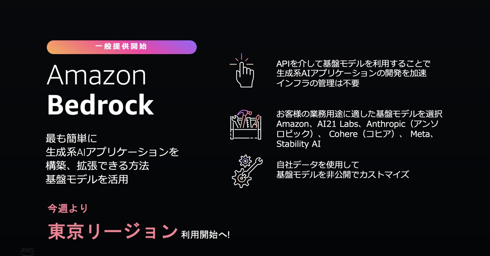 AWSの生成AIサービス「Amazon Bedrock」　東京リージョンで利用可能に