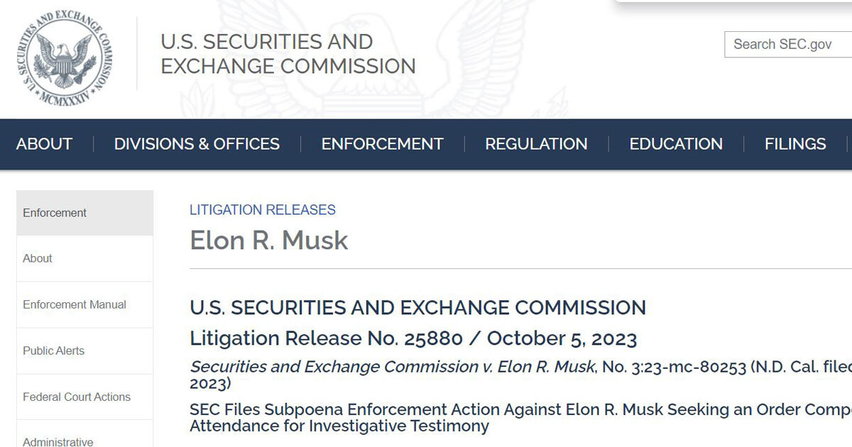 SEC、旧Twitter買収関連調査で召喚状を無視したマスク氏を提訴
