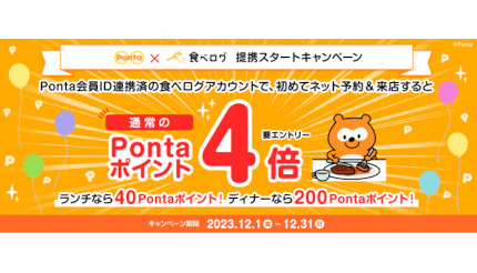 Ponta×食べログ提携スタートキャンペーン　12月31日まで
