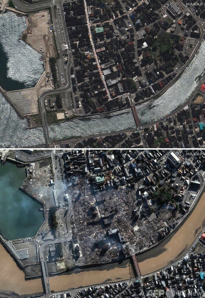 能登半島地震、前後の衛星画像公開