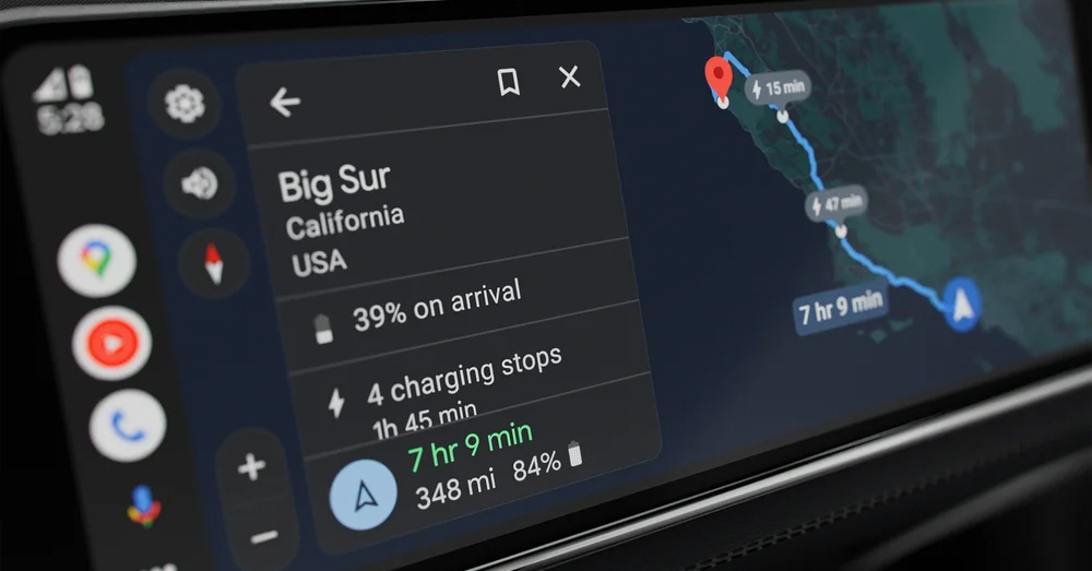 Android AutoのGoogleマップ、EVのバッテリー走行可能距離表示へ