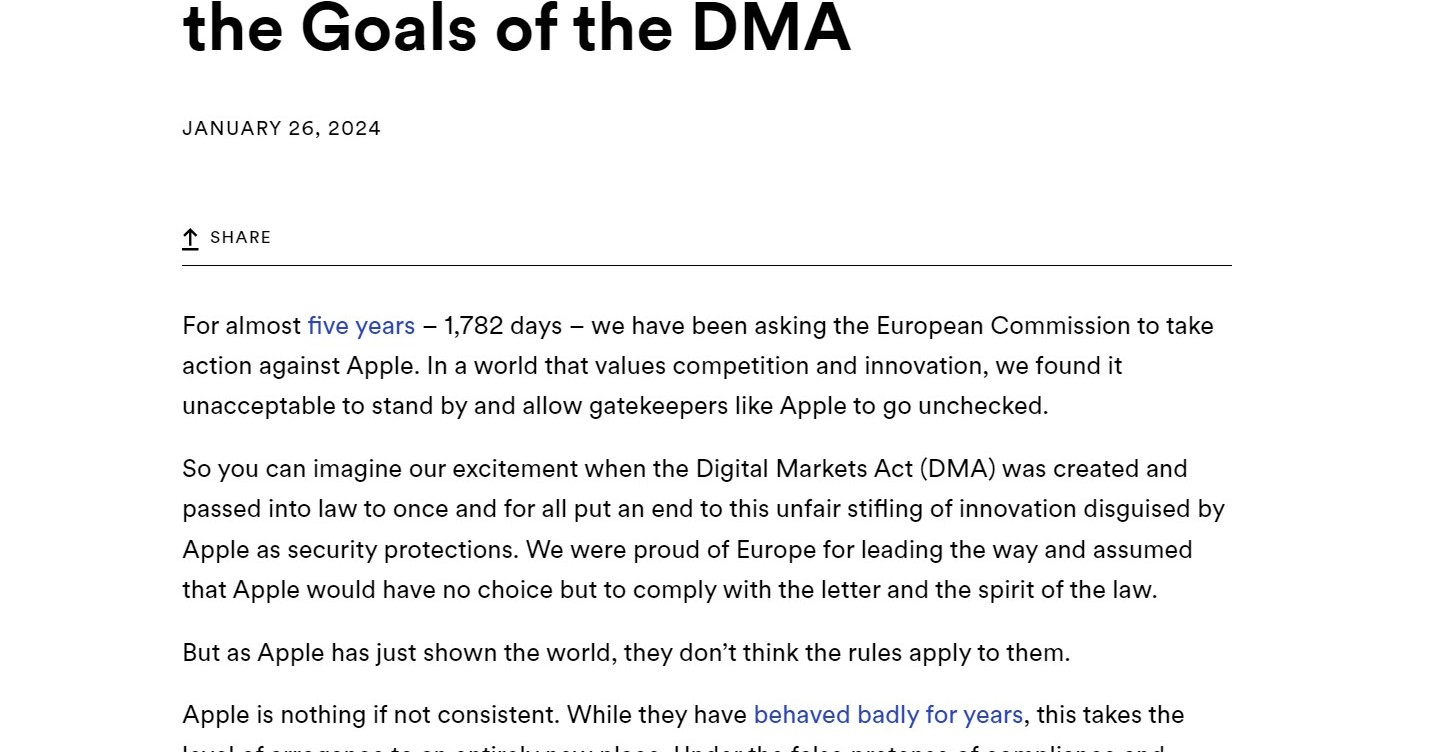 Spotify、AppleのDMA対策を「茶番」で「恐喝」と批判