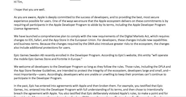 Apple、Epic Gamesの開発者アカウント削除　「DMA違反だ」とスウィーニーCEO