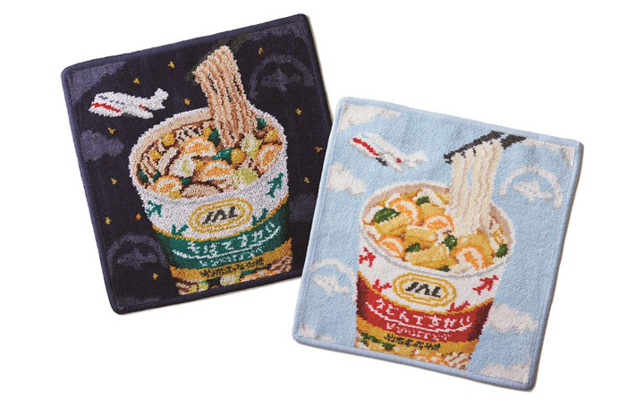 JAL「うどんですかい」フェイラーのハンカチに 4月から機内販売