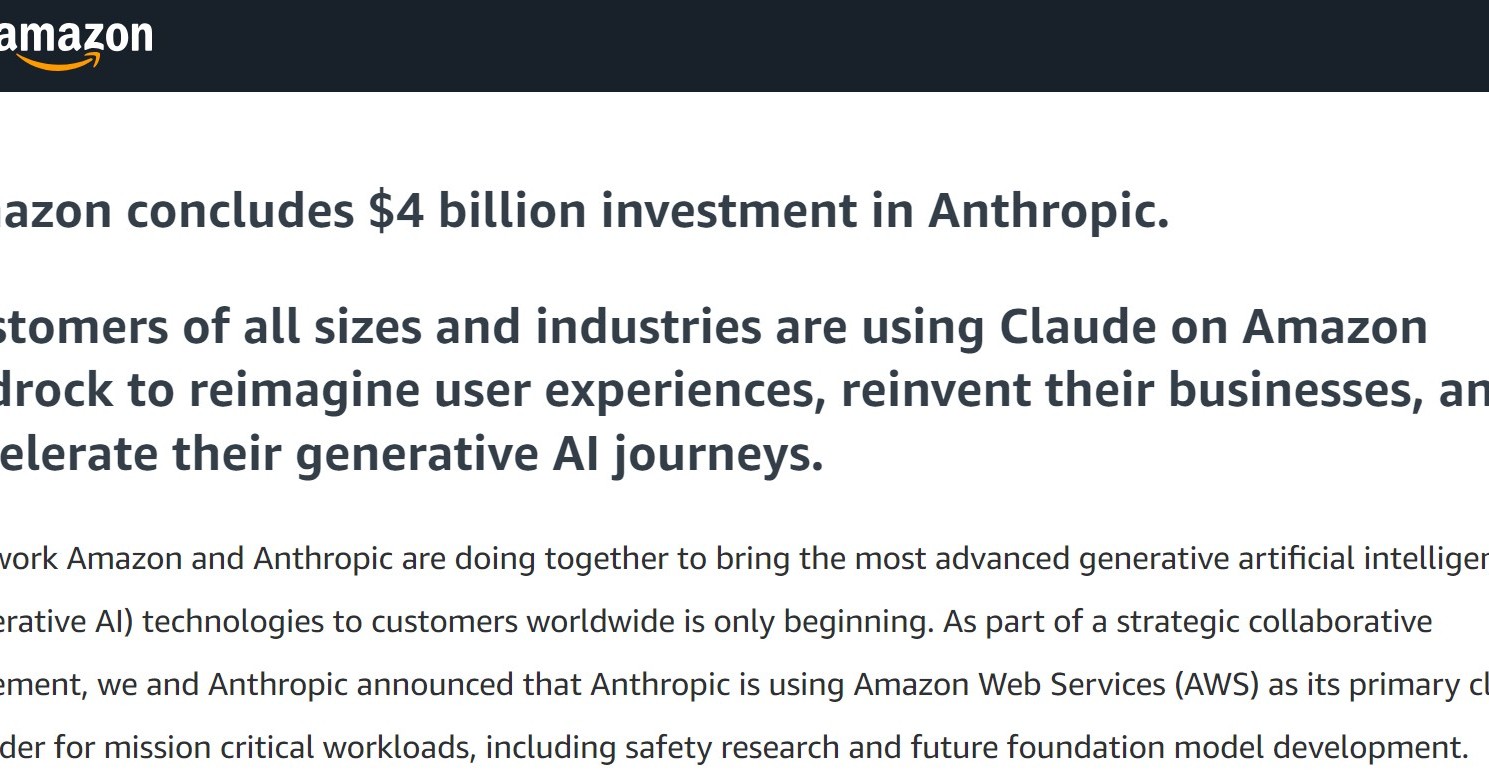 Amazon、「Claude 3」のAnthropicに27億5000万ドルの追加投資
