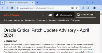 Oracleの定例セキュリティ更新、「Java」「VirtualBox」「MySQL」など441件の脆弱性に対処／2024年4月「Critical Patch Update」を実施