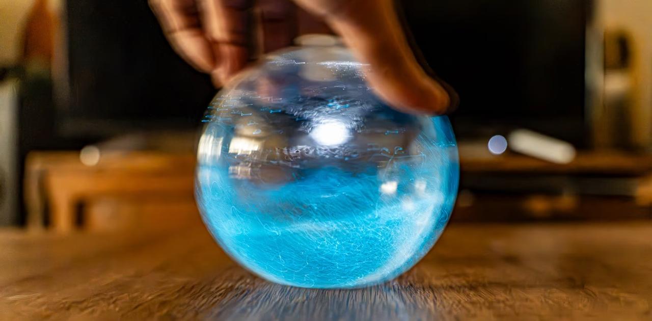 手のひらサイズのガラス球の中で神秘的に発光するプランクトンを育てる飼育キット「BIOSPHERE」