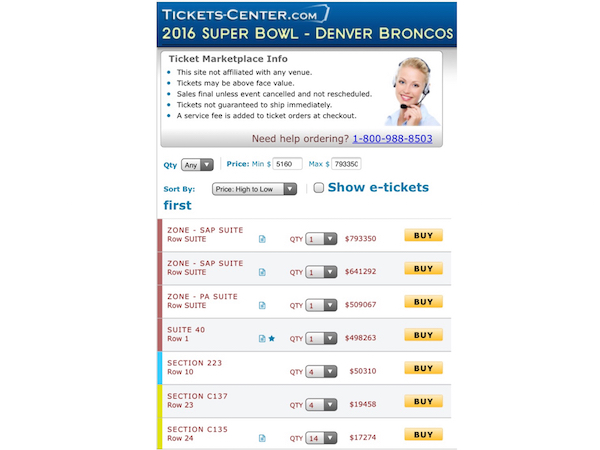 チケット流通サイトで表示される驚愕のチケット価格（写真：馬場渉）