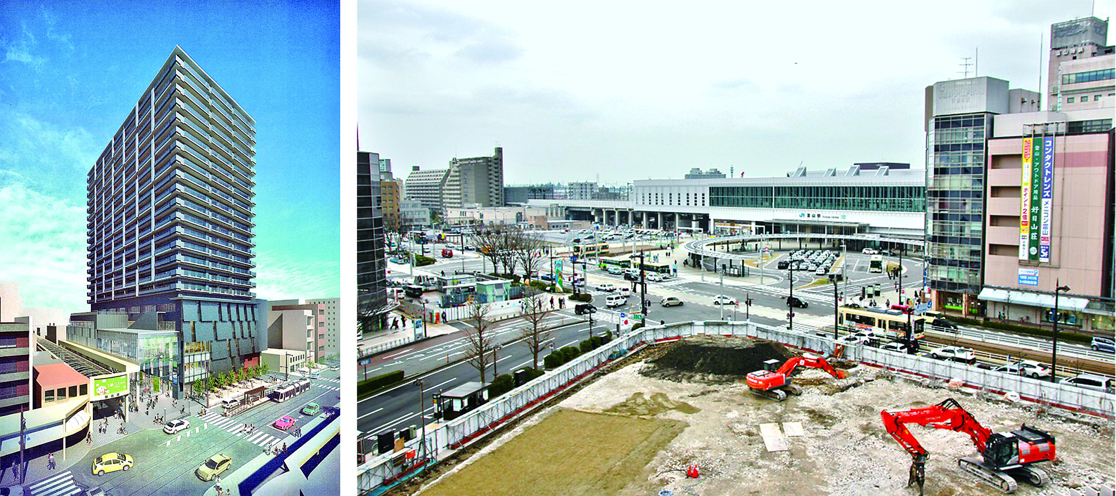 富山市内で再開発ビルが相次ぎ起工