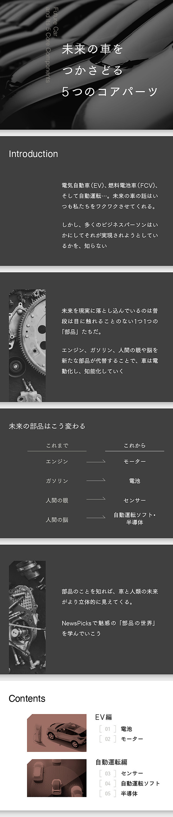 図解 未来の車をつかさどる 5大パーツ を総ざらい