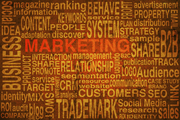 Marketing terms scheme in orange colors to be used as background
