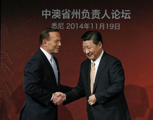 Australian Prime Minister Tony Abbott meets Chinese President Xi Jinping in Sydney.