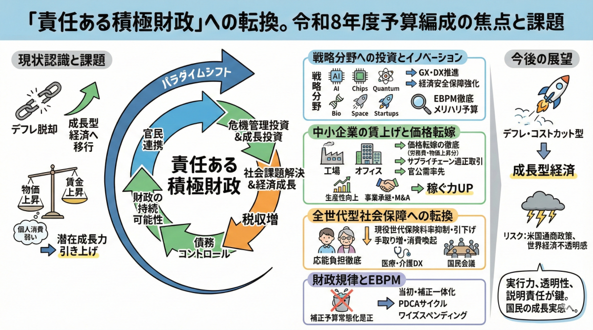 財政活動の強化について 責任ある積極財政」への転換。令和8年度予算編成の焦点と課題