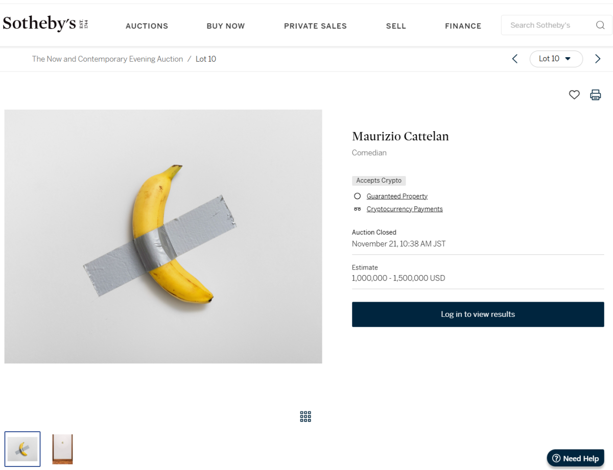 ※譲り先決定※【バナナミュージアム】 A banana hanging on a wall sells for over 900 million yen